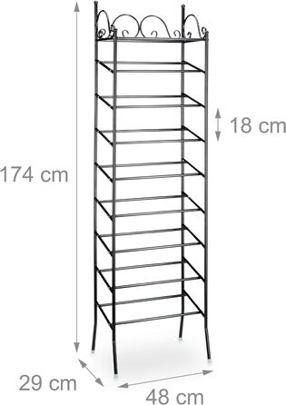 Relaxdays Schuhregal COUNTRY, 174x48x29 cm, 8 Ablagen, 20 Paar Schuhe, Stoffschrank, schwarz-weiß