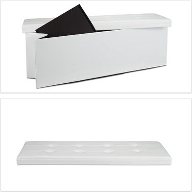 Relaxdays Faltbare Sitzbank XL Kunstleder, 38x114x38 cm, Sitztruhe mit Stauraum, weiß