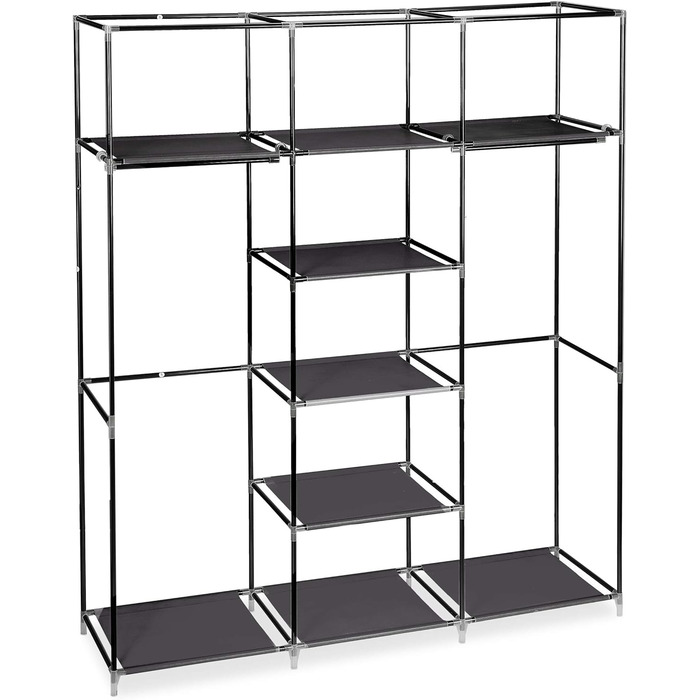 Relaxdays Stoffkleiderschrank, 9 Fächer, 2 Kleiderstangen, HBT: 173 x 148 x 43 cm, Camping, Keller, Faltschrank, anthrazit, Stoff