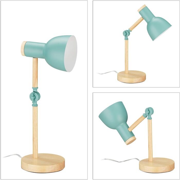 Relaxdays Retro Schreibtischlampe, verstellbar, Holz & Metall, E14, 45,5x14,5 cm, mintgrün