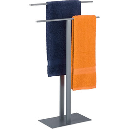 Relaxdays Handtuchständer, T-Design, 2 Stangen, 82x50x19 cm, Bad/Schlafzimmer, Eisen, grau
