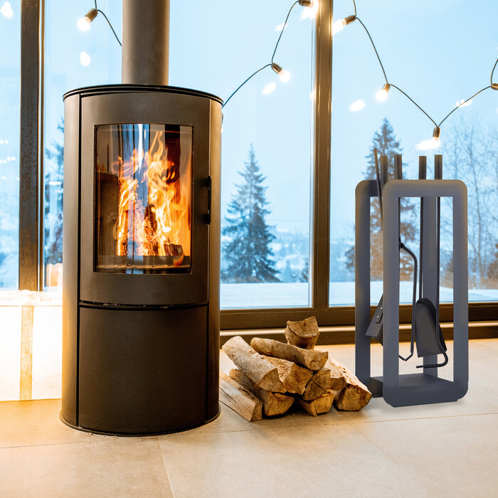 Relaxdays 5-teiliges Kaminbesteck in Grau/Schwarz