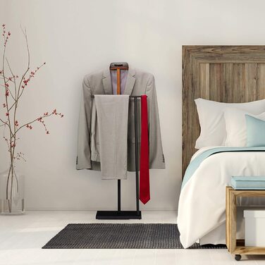 Relaxdays Herrendiener, für Anzug & Hose, Holz Metall Mix, Schlafzimmer, Kleiderbutler, 106,5x45,5x20 cm, braun/schwarz
