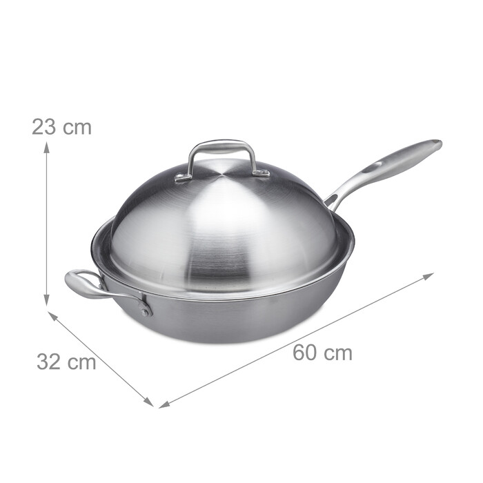 Relaxdays Edelstahl Wok mit Deckel