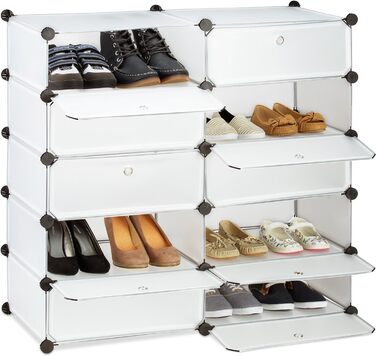 Relaxdays Schuhschrank mit 10 Fächern, Schuhregal groß, Steckregal Kunststoff, DIY, HxBxT ca. 90 x 94 x 37 cm, (Transparent)