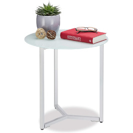 Relaxdays  Runder Beistelltisch aus Glas und Metall, dekorativer Loungetisch, HxBxT: 51 x 50 x 50 cm, in edlem, Standard (Weiß) 
