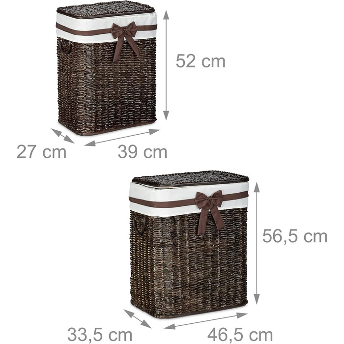 Relaxdays 2er Set stapelbare Wäschetruhe mit herausnehmbarem Wäschesack, 67 L, atmungsaktiv, Schokobraun
