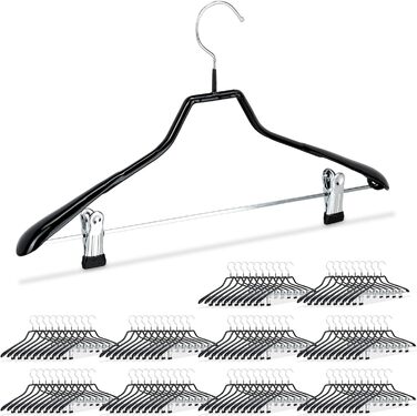 Relaxdays 00 x Kleiderbügel Holz, Garderobenbügel, klassisch, Hemden & Hosen, 360° drehbar, Bügel HxB 23 x 44 cm,    00er Pack (100, Schwarz, Silber, 100er Pack)
