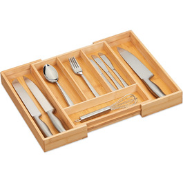 Relaxdays Besteckkasten, Bambus, HBT: 5 x 29-47,5 x 35,5 cm, 4-6 Fächer, Schubladeneinsatz, natur