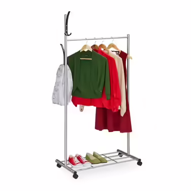 Relaxdays Silberne Garderobe mit Rollen