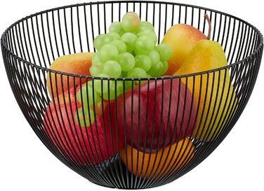 Relaxdays Obstkorb, Metall, rund, 14x25cm, moderner Drahtkorb, schwarz