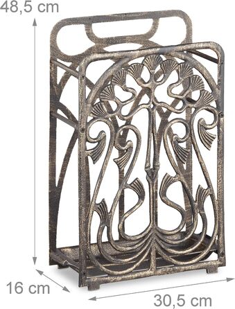 Relaxdays Schirmständer, rechteckig, mit Auffangschale, Gusseisen, Vintage Regenschirmhalter, 48,5x30,5x16 cm, bronze