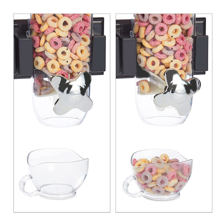 Relaxdays Müslispender doppelt, Wandmontage, für Müsli, Cornflakes, Süßigkeiten, Cerealienspender, Kunststoff, schwarz