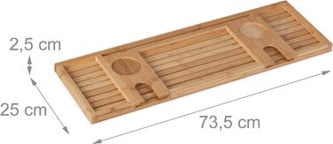 Relaxdays Badewannenablage Bambus, 73,5 cm breit, Badewannenbrett mit Glas- & Tablethalter, Badewannentablett, Natur