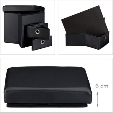 Relaxdays Sitzhocker mit Stauraum, Kunstleder, faltbar, 38x38x38 cm, schwarz