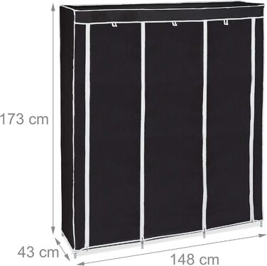 Relaxdays Stoffkleiderschrank, 9 Fächer, 2 Kleiderstangen, HBT: 173 x 148 x 43 cm, Camping, Keller, Faltschrank,  Stoff (Schwarz)