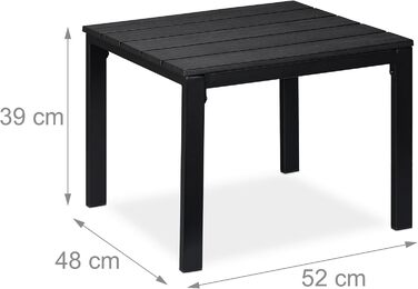Relaxdays wetterfester Beistelltisch für Balkon, Terrasse & Garten, 39x52x48 cm, klein, Schwarz