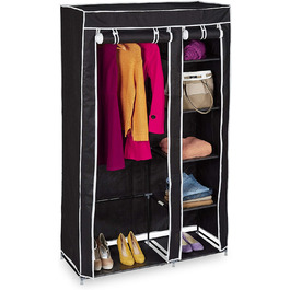 Relaxdays Stoffschrank, mit Kleiderstange & 5 Fächern, HBT: 174 x 107 x 42,5 cm, stabiler Faltschrank mit Bezug, schwarz