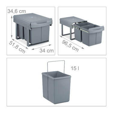 Relaxdays Einbaumülleimer 2x15 l grau