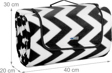 Relaxdays XXL Picknickdecke, 200x300 cm, isoliert, wasserdicht, gemusterte Fleece Stranddecke, Tragegriff, schwarz-weiß
