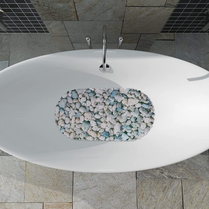 Relaxdays rutschfeste Badewannenmatte Steinoptik, waschbar, 36x68 cm, natur, 1 Stück