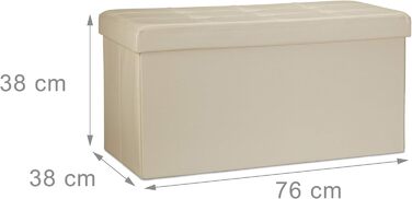 Relaxdays Faltbare Sitzbank 2-Sitzer mit Stauraum, Kunstleder, 300 kg belastbar, Creme