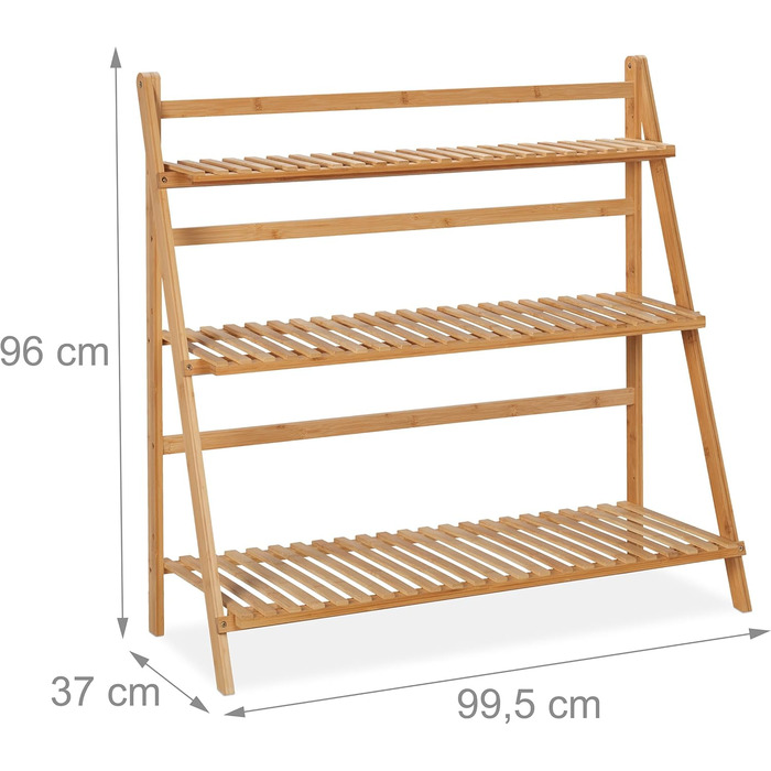 Relaxdays Blumenregal Bambus, 3 Ebenen, 96x99,5x37 cm, klappbare Blumentreppe, Natur