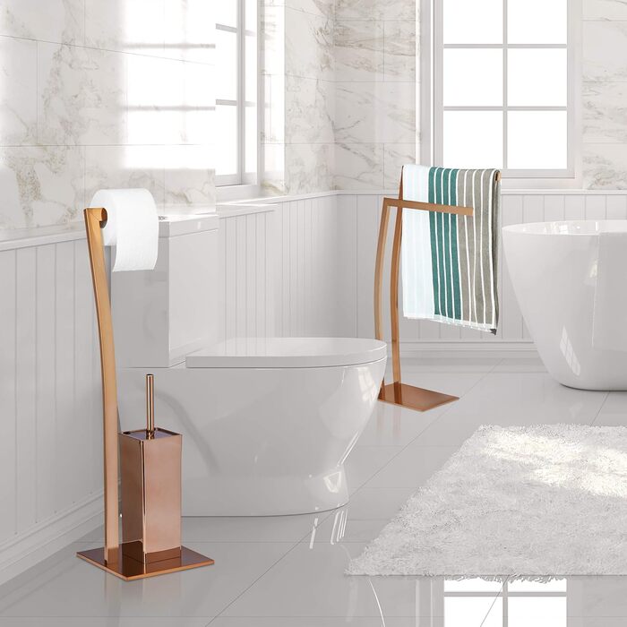 Relaxdays Stand WC Garnitur WIMEDO eckig HBT: 71 x 20 x 20 cm Toilettenbürstenhalter aus Edelstahl mit Lackierung Toilettenpapierhalter und Klorollenhalter als freistehende WC Bürstengarnitur, kupfer