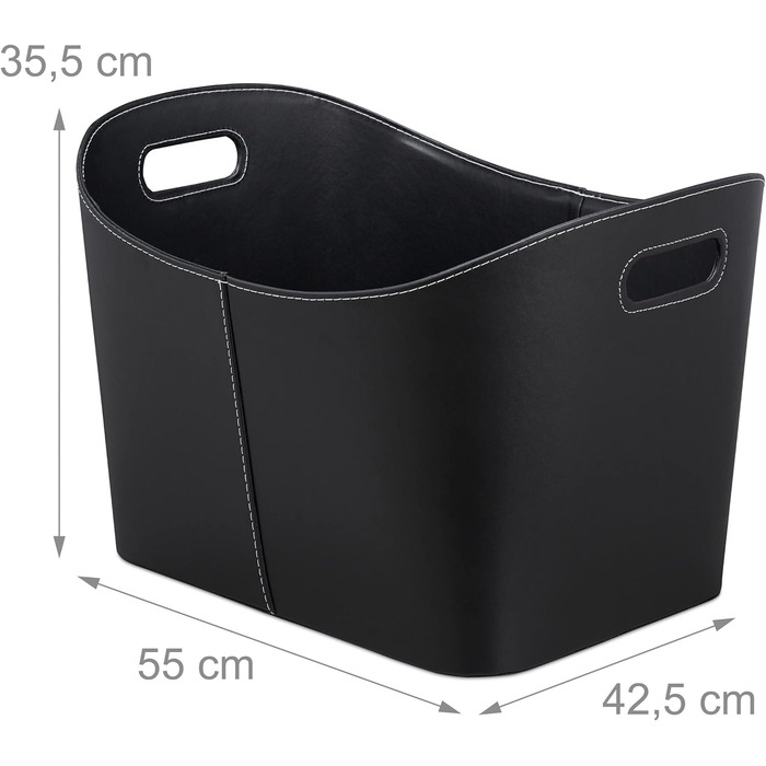 Relaxdays, schwarz Kaminholzkorb Kunstleder XL, stabiler Feuerholzkorb mit Tragegriffen, für Brennholz & Zeitungen, oval, 80% Pappe XL Single