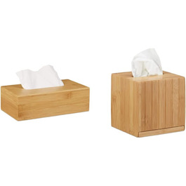 Relaxdays Kosmetiktücherbox Bambus, HBT: 8,5 x 27,5 x 15,5 cm, Tuchspender für Taschentücher u. Kosmetiktücher, Natur (Bundle mit Kosmetiktücherbox 14x14x14cm)