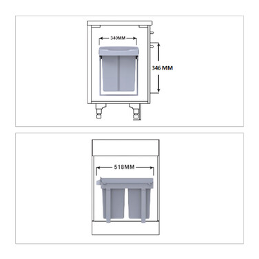 Relaxdays Einbaumülleimer Grau Deluxe 4x8L