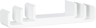 Relaxdays Regalbrett 3er Set, Hängeregal Wand, Wandboard Holz, Gewürzregal hängend, Wandregal, U-Form, MDF, weiß