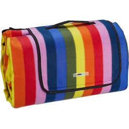 Relaxdays XXL Picknickdecke, 300x200cm, isoliert, wasserdicht, Fleece Stranddecke, gestreift, Isodecke, Tragegriff, bunt