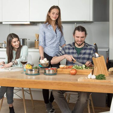 Relaxdays Bambus Messerblock mit Borsteneinsatz, Küchenblock für 6 Messer aller Art, unbestückter Holzblock, natur