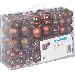 Relaxdays Weihnachtskugeln, 100er Set, Weihnachtsdeko, matt, glänzend, glitzernd, Christbaumkugel ∅ 3, 4 & 6 cm, (Braun)