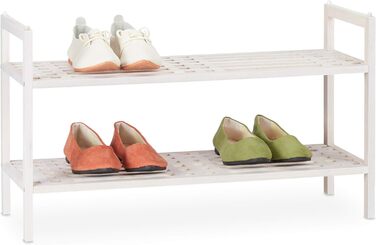 Relaxdays Schuhregal stapelbar, Schuhablage mit 2 Etagen, Walnuss, Landhaus, bis zu 6 Paar Schuhe, HBT 41x69x27 cm, weiß 1 Stück