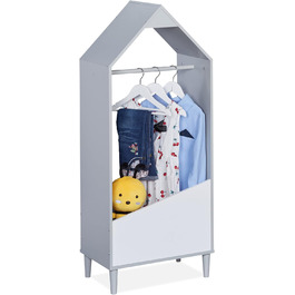 Relaxdays Kinder Kleiderständer, Kleiderstange Kinderzimmer, mit Ablage, HBT: 117x48x30 cm, Kindergarderobe, grau/weiß