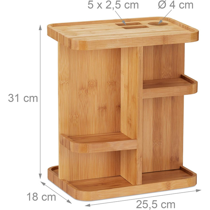 Relaxdays Make Up Organizer Bambus, drehbarer Kosmetik Organizer für Badezimmer & Schminktisch, HBT 31x25,5x18 cm, natur, 18 x 25,5 x 31 cm
