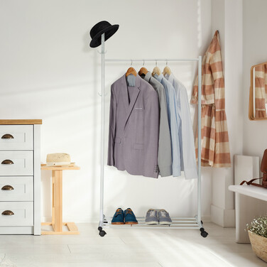 Relaxdays Weiße Garderobe mit Rollen
