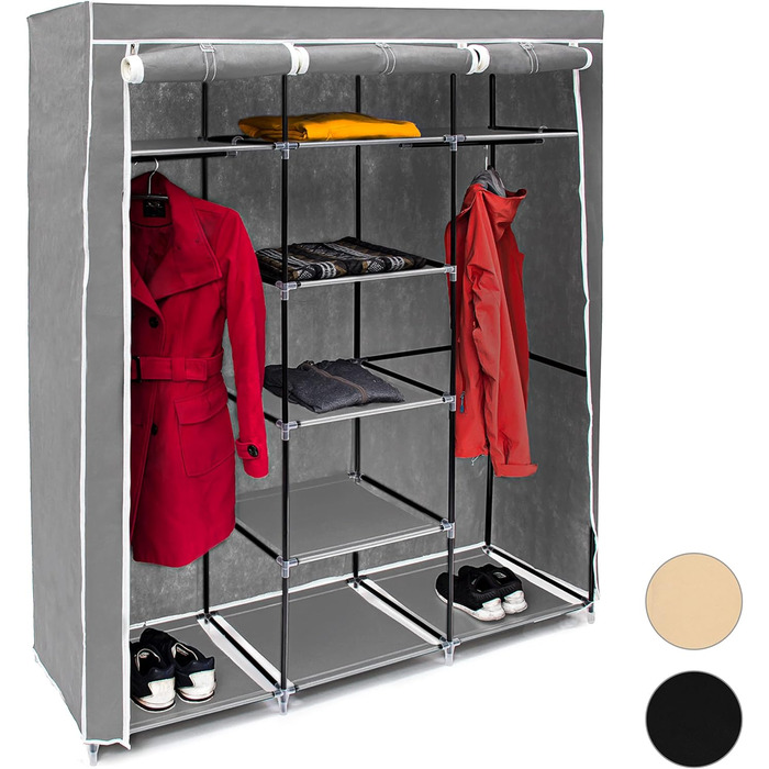 Relaxdays  x Faltschrank Valentin XXL, Stoffschrank, 2 Kleiderstangen, 9 Ablagen, Kleiderschrank, HBT 73 x 48 x 42,5 cm,     Stück (1, Anthrazit, Weiß, 173 x 148 x 43 cm)