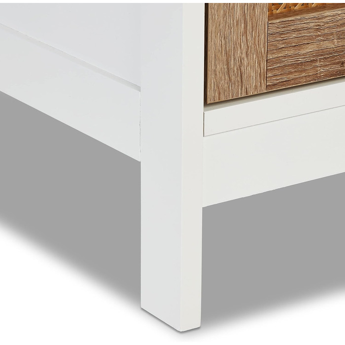 Relaxdays Badezimmerschrank, 3 Fächer, 96,5x30x30 cm, schmal, Rattan-Tür, weiß/Natur