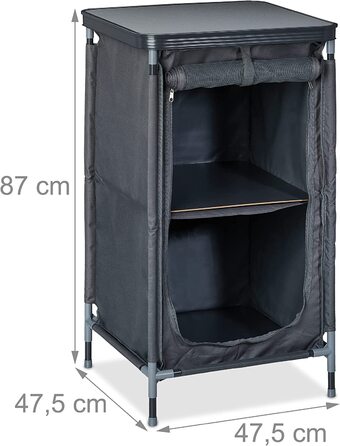 Relaxdays Campingschrank mit 2 Ablagen, HBT: 87x47,5x47,5 cm, Campingregal mit Tischaufsatz, Stauraum im Vorzelt, grau