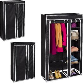 Relaxdays 3 x Stoffschrank, mit Kleiderstange & 5 Fächern, HBT: 174 x 107 x 42,5 cm, Stabiler Faltschrank mit Bezug, schwarz