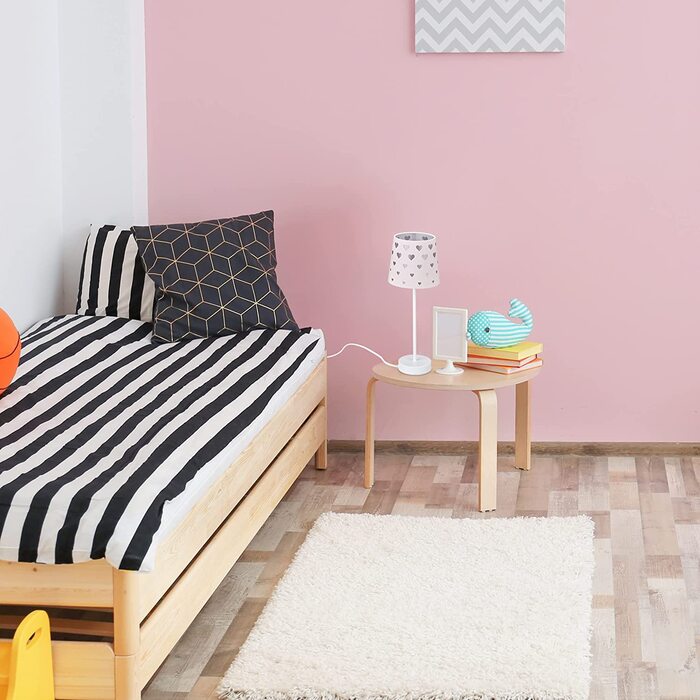 Relaxdays Nachttischlampe Kinder, Herzen, Stoff Lampenschirm, für Baby und Kind, Kinderlampe HxD: 43 x 16 cm, rosa-weiß, 1003