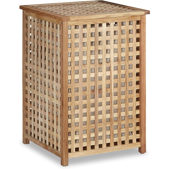 Relaxdays Wäschesammler mit Deckel, 75 L Stoff-Wäschesack, Walnussholz, HBT: 67,5x45,7x45,7 cm, Wäschesortierer, natur