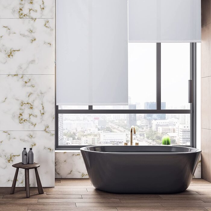 Relaxdays Duschrollo,  Seilzugrollo für Dusche & Badewanne, Decke & Fenster, Badrollo wasserabweisend, weiß, PVC, Aluminium, Kunststoff (160x240 cm)