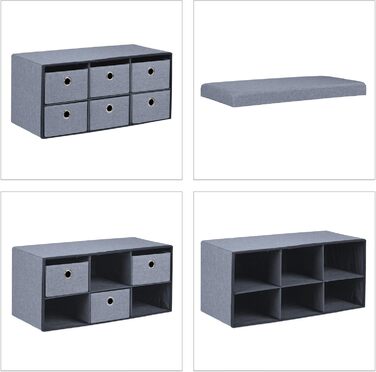 Relaxdays Sitzbank mit Stauraum, 6 Schubladen, Sitzpolster, faltbar, 39x76x38 cm, grau