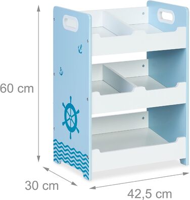 Relaxdays Kinderregal, HBT: 60 x 62,5 x 30 cm, 5 Fächer, MDF, Aufbewahrungsregal Kinderzimmer, Spielzeugregal, weiß/blau, L, (Medium)