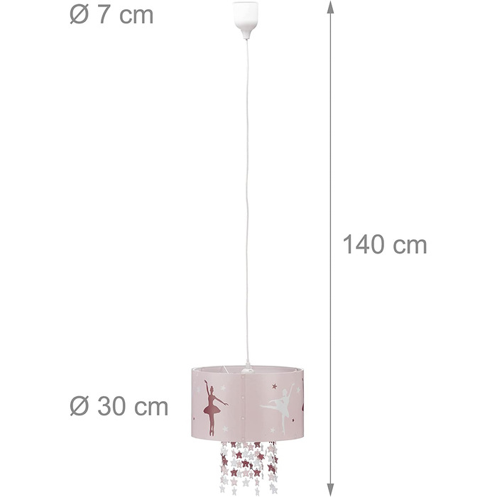 Relaxdays Kinder-Hängelampe, Ballerina-Motiv, rosa, 30x30x140 cm