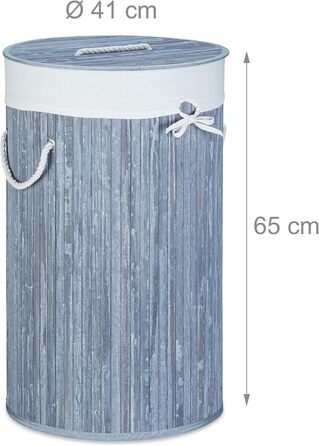 3x faltbare Wäschetonne Bambus, 70L, Baumwoll-Wäschesack, rund Ø 41 cm, grau/weiß, mit Deckel
